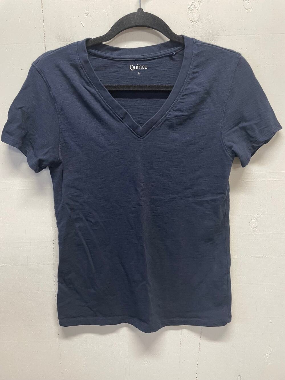 Quince Women's 100% Organic Cotton Slub V Neck Tee T-Shirt Navy Blue Small